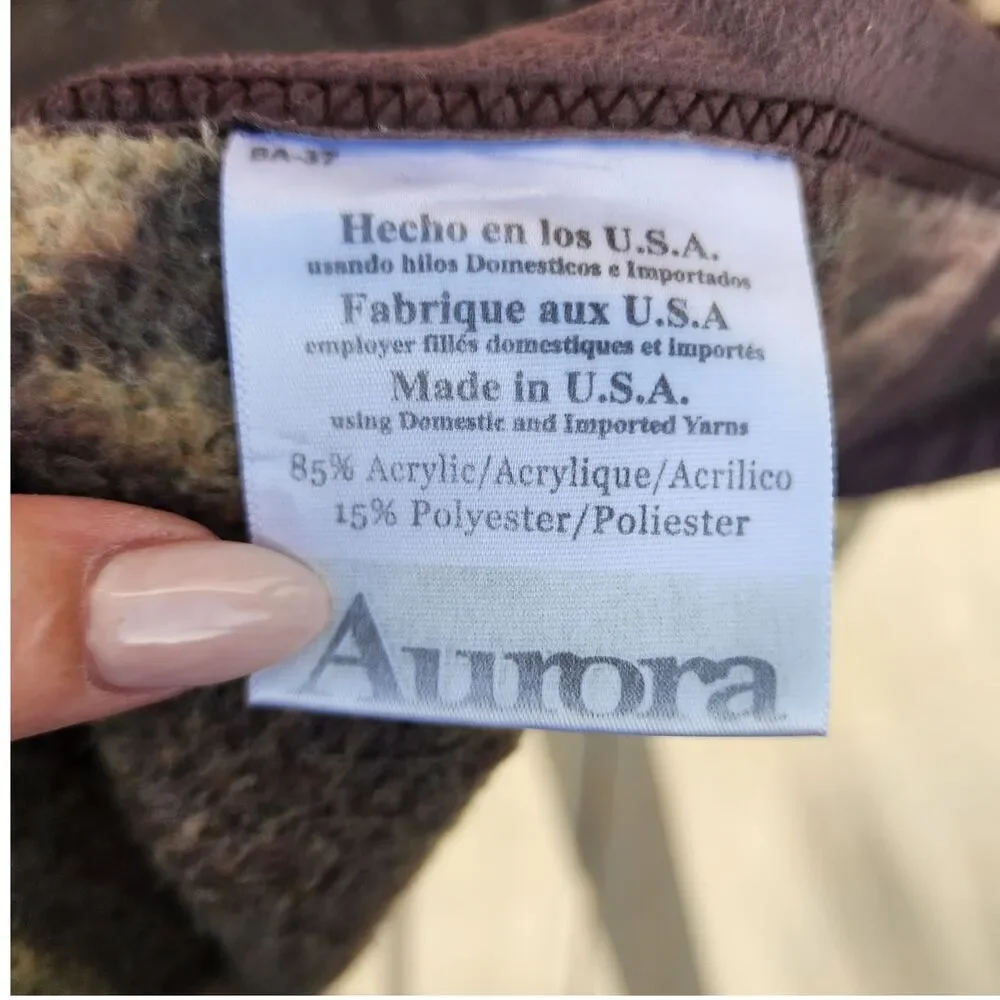 Vintage Aurora Biederlack Blanket 73x55 Reversible Leaf Pattern Brown Tan USA‎